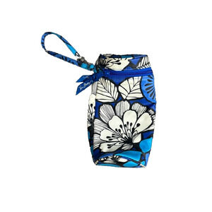 Vera Bradley Water Bottle Holder Blue & White Floral Pattern with Strap